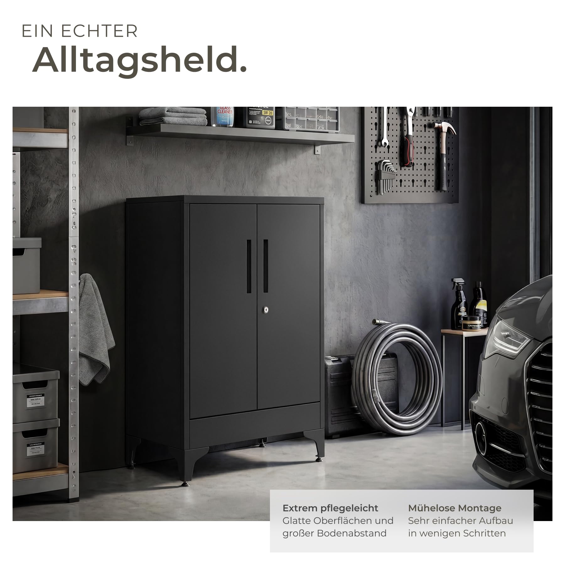 TecTake® Aktenschrank, 60 x 40 x 100 cm, 2 verstellbare Böden, abschließbar, Magnetverschluss, Kippschutz, Büroschrank, Aktenmöbel, Ordnerschrank, Büroorganisation, Arbeitsmobiliar - schwarz