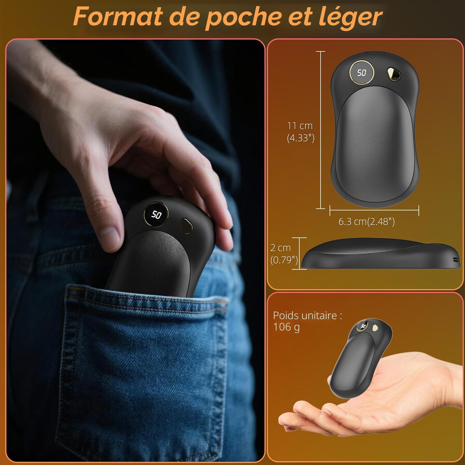 Chauffe Main 2 Pièces, 10000 mAh Chauffe Main Rechargeable