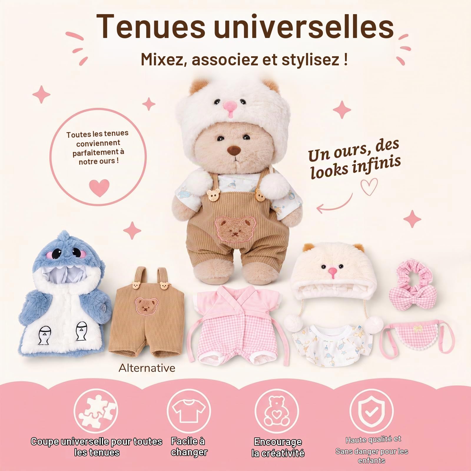 Ours en Peluche de 30 cm avec Un Seul vêtement, Cadeau d'anniversaire pour Enfants, Filles, Femmes (Costume d'agneau Marron)