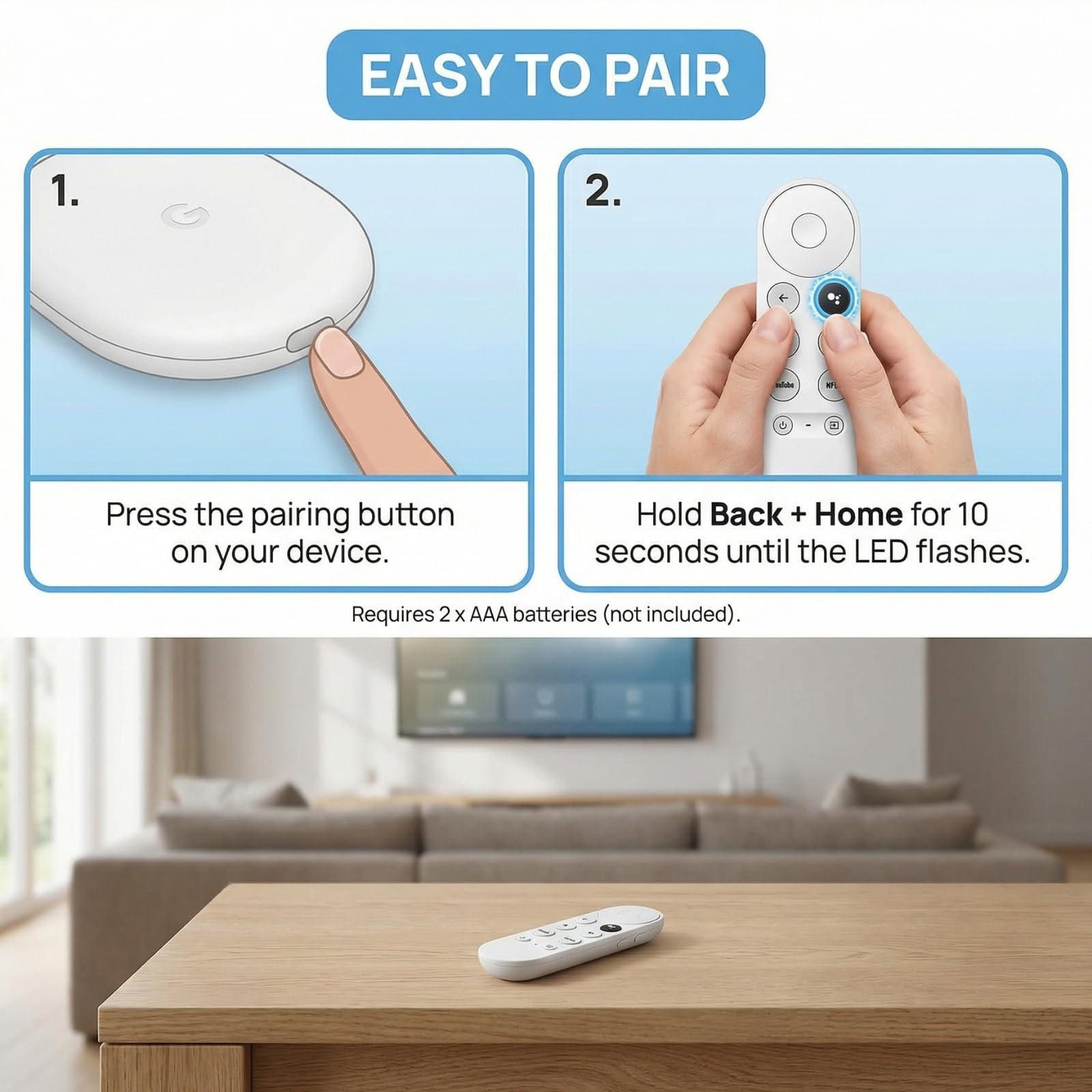 Telecommande pour Chromecast Google TV 4K HD Snow, Telecommande Bluetooth Vocale G9N9N, Remplacement Télécommande pour Google avec Netflix et Youtube Buttons