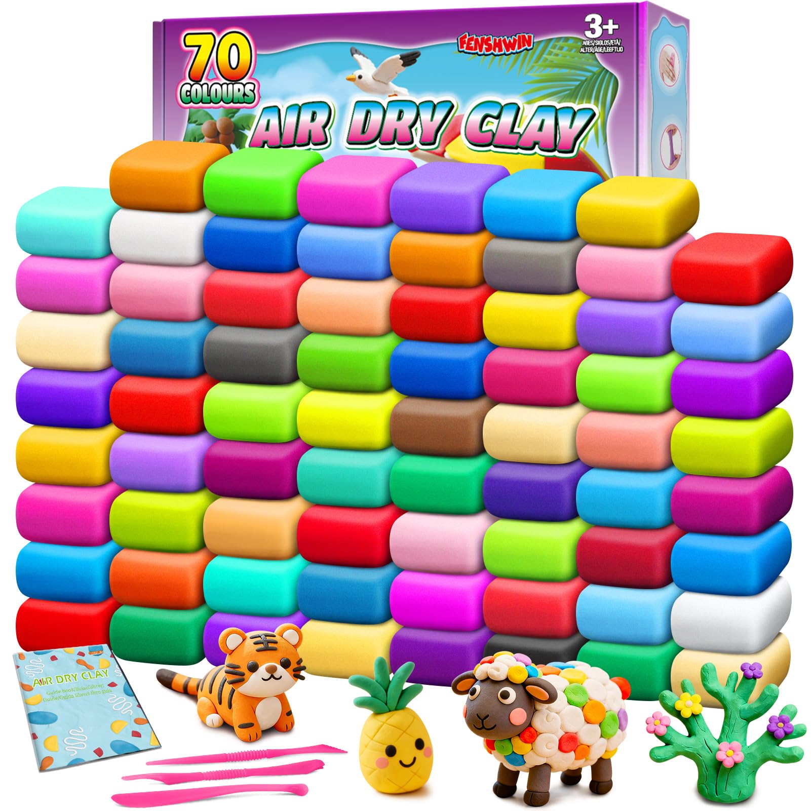 Air Dry Clay, 70 Colours Modelling Clay Kit with Tools, Craft Toys for Children 3-12 Years