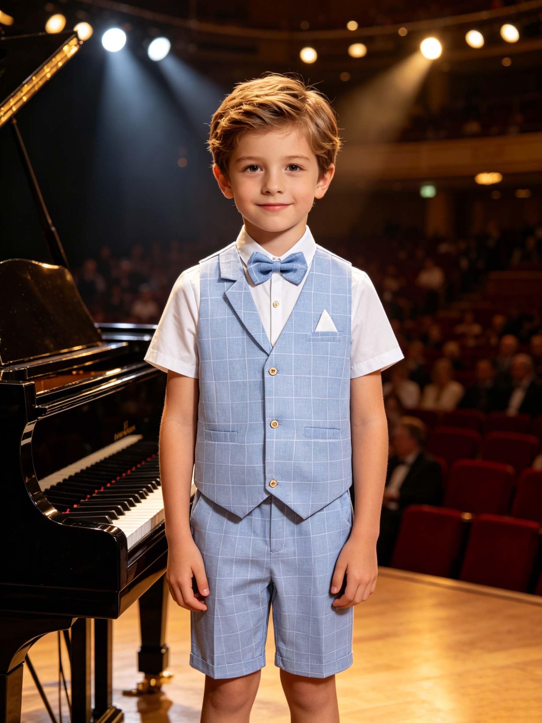 LOLANTA 4PZ Completo Cerimonia Bambino, Abito Bimbo Estivo con Gilet Pantalone Camicia e Papillon per 2-12 Anni