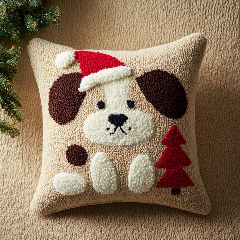 FWRTYCB Latch Hook Kits for Adults Beginners Christmas Puppy Pillow Sofa C