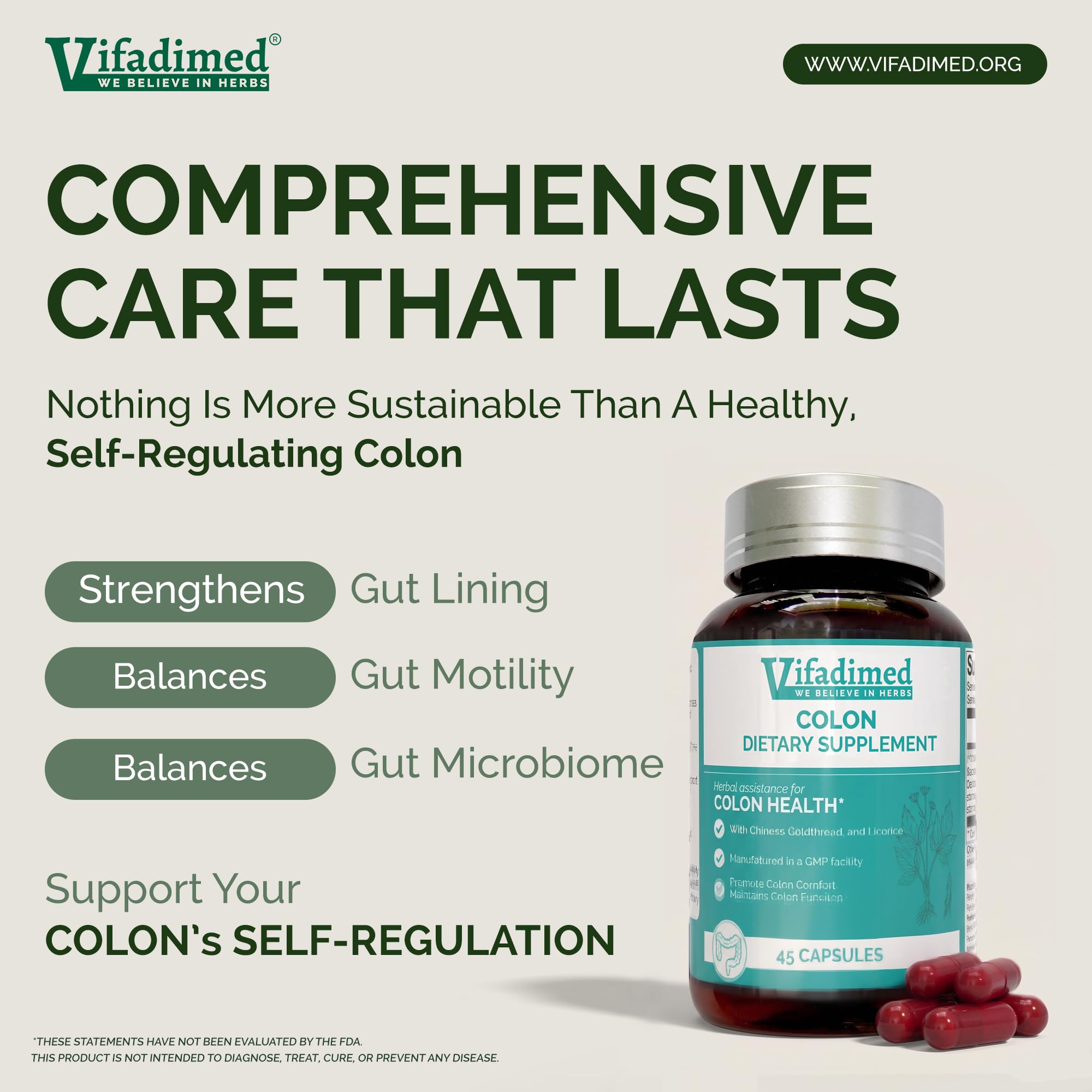 VIFADIMED® Colon Anti Diarrhea for Adults, Herbal IBS-D, Colitis Support Supplement. Herbal Gut Healing. Intestine Lining Repair. Gut Microbiome. Colon Motility. 90 Capsules — Amazon image 6