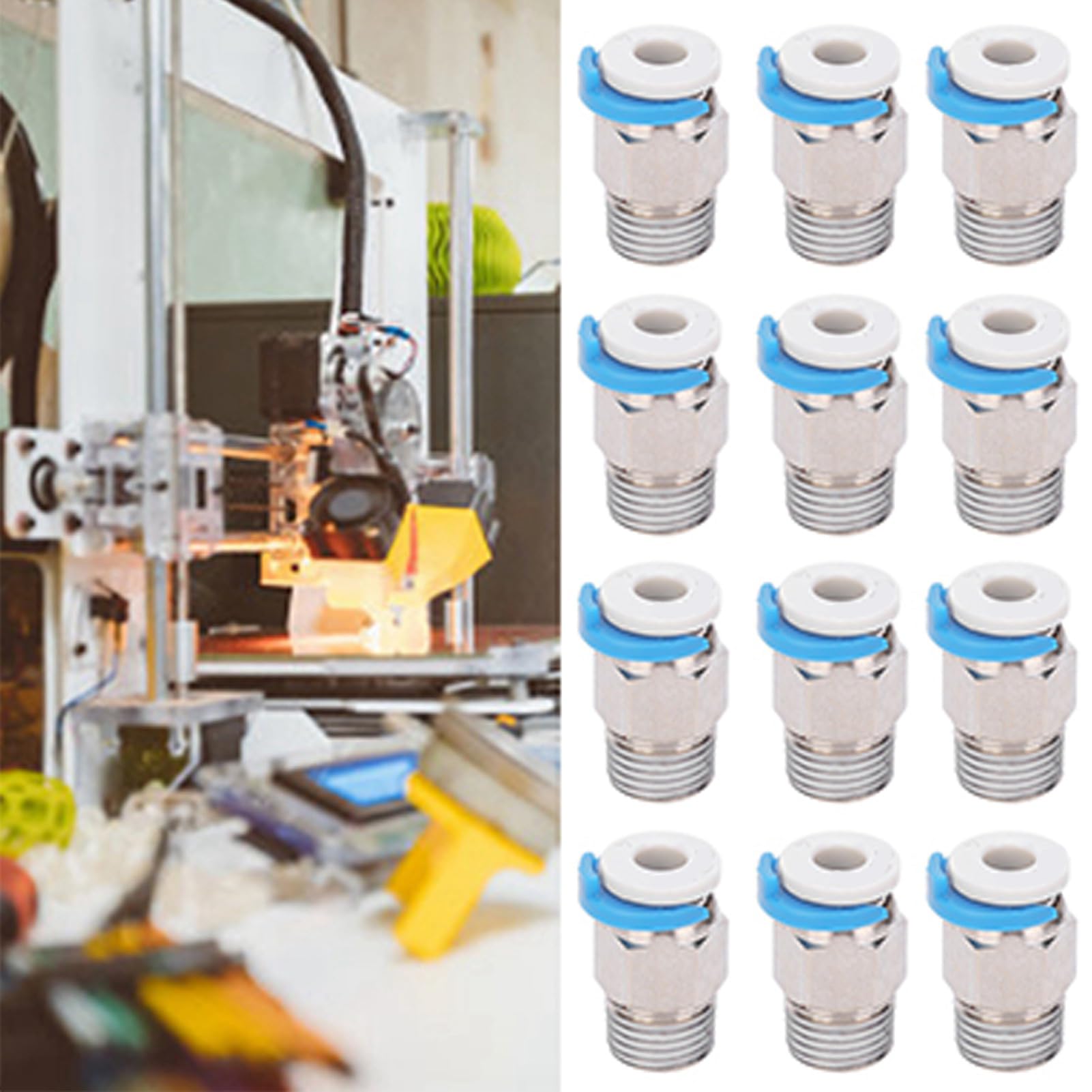 12 szt. Rurka PTFE M10 dla Drukarki 3D Bowden, Złącza Push-Fit do Głowicy Wytłaczarki 3D