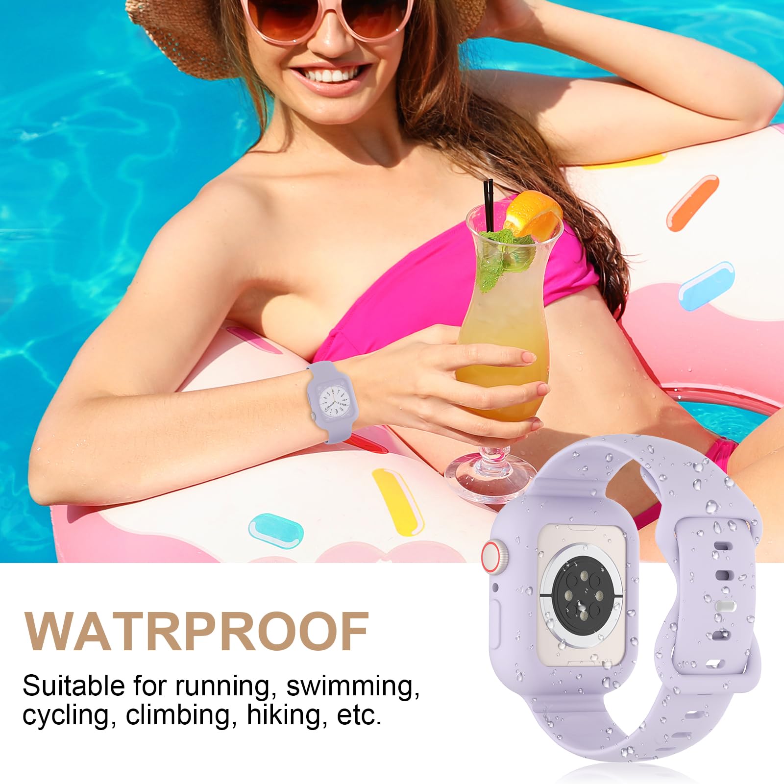 Bracelet en silicone avec coque antichoc compatible avec Apple Watch 38 mm, 40 mm, 41 mm, 42 mm, 44 mm, 45 mm, 49 mm, bracelet de sport avec coque de protection pour iWatch Series 10 9 8 7 6 5 4 3 2