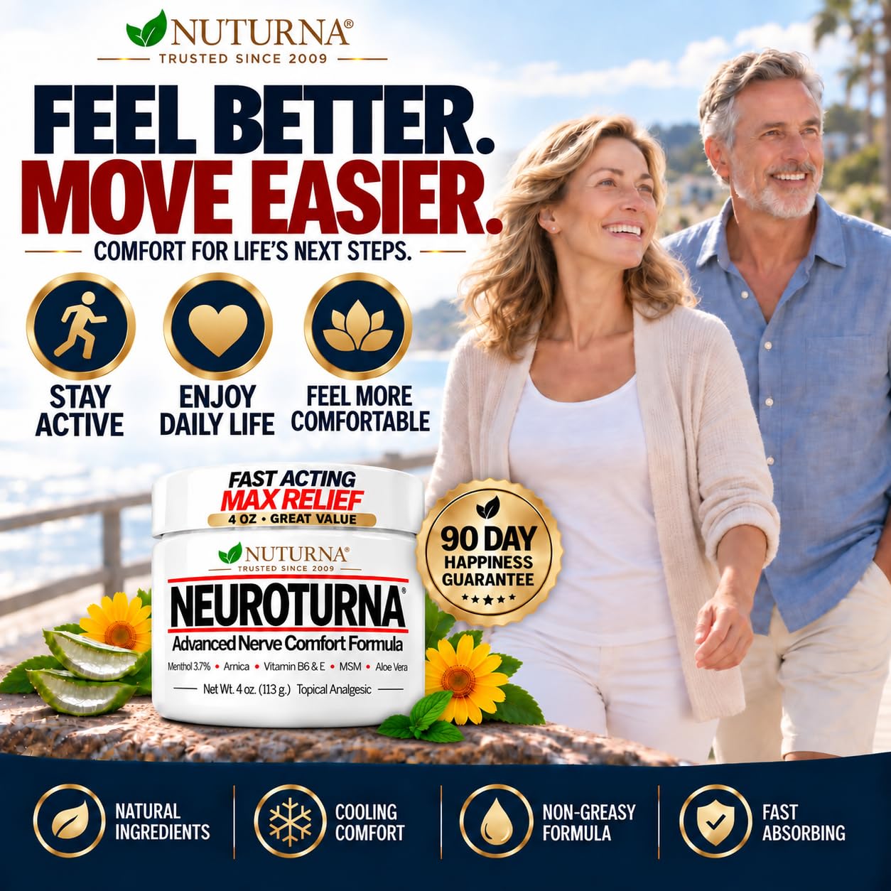 Neuropathy Nerve Cream - Fast Acting Relief Cream For Feet, Hands, Legs & Toes - Ultra Strength Menthol, Arnica, Aloe Vera, MSM - Non-Greasy, Soothing Comfort - 4 oz — Amazon image 4