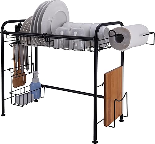 Gourmet Basics by Mikasa Over the Sink - Escurridor de platos organizador de 2 niveles, 31 pulgadas, color negro
