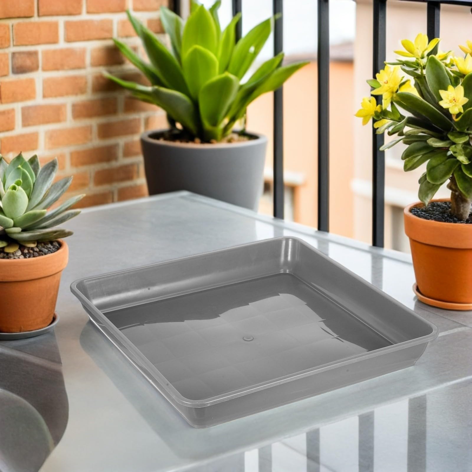 VANZACK Kunststoff Untersetzer 2 Stück Pack Quadratisch Pflanzgefäß Abtropfschale für Sukkulenten und Bonsai Wiederverwendbar mit Verstärktem Boden für Garten und Innenräume