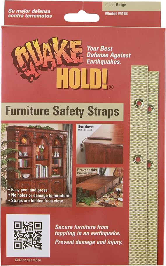 Quakehold! 4163 15-Inch Furniture Strap Kit, Beige (Pack of 2)