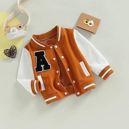 Miniatura 3 de DNOMAID YZARC Chaqueta de béisbol para bebés y niñas chaquetas de bombardero universitarias abrigo de bloque de color botones casuales deportes al
