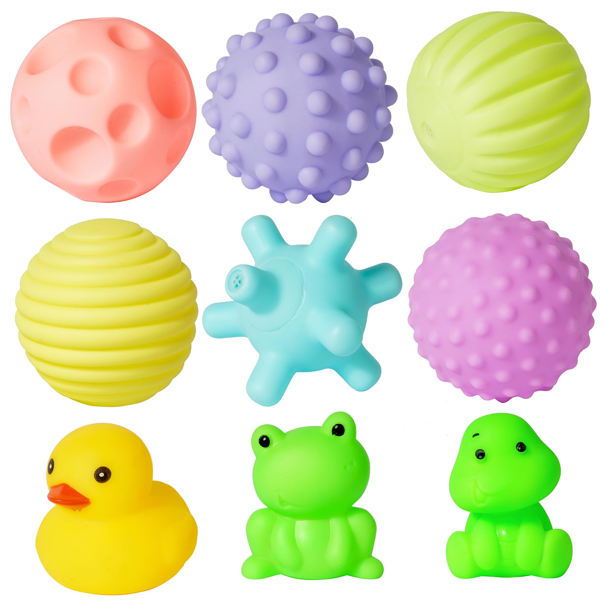 Yeahey Balls for Babies & Toddlers Toys, Soft Colorful Ball Toys for Baby, Kids gifts, Sensory Touch Training Massage Balls, 9Pcs Baby Bathroom Toys