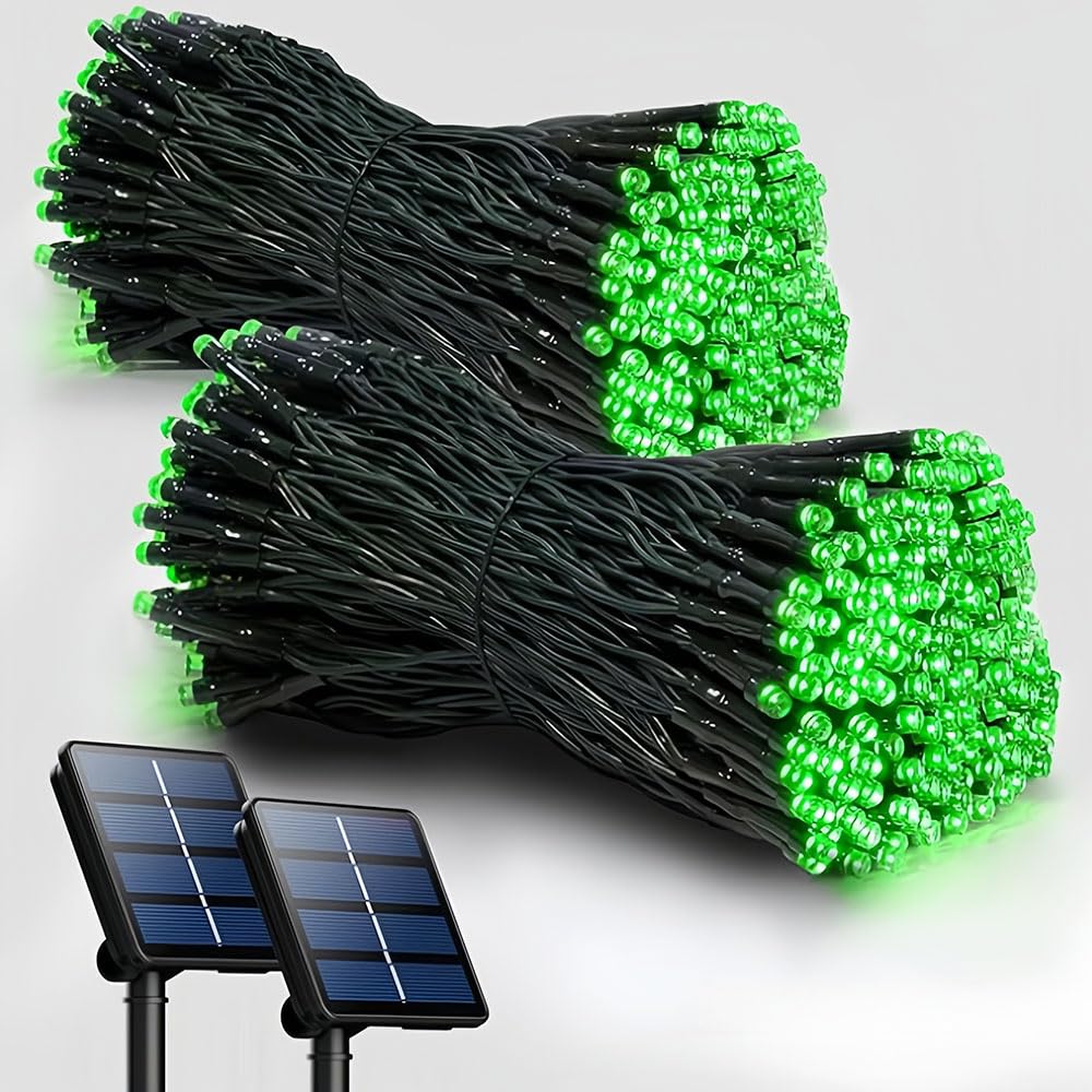 Treer Solar Outdoor Fairy Lights, 2 Pieces Solar Powered Garden Lights - IP65 Waterproof, Outside Garden Ornaments Outdoor LED String Lighting for Patio Yard Party Wedding (Green,22m 200 Lights)