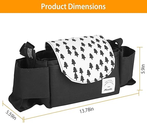 Miniatura 5 de Stroller Organizer with 6 Pockets, Universal Fit Stroller Caddy with Waterproof Oxford Fabric, Tree Pattern Stroller Bag for Bottles, Phone, Snacks,