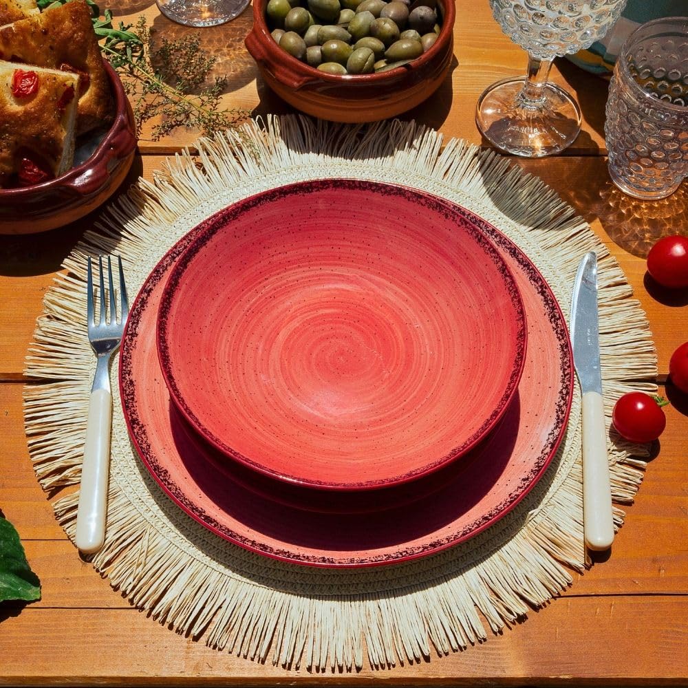 NAMAI - Servizio Piatti 6 Persone, 18 Pezzi, Porcellana Resistente, Adatti in Lavastoviglie e Microonde, Colori Vivaci, Set Piatti 18 Pezzi, Idea Regalo (Pepper Red)