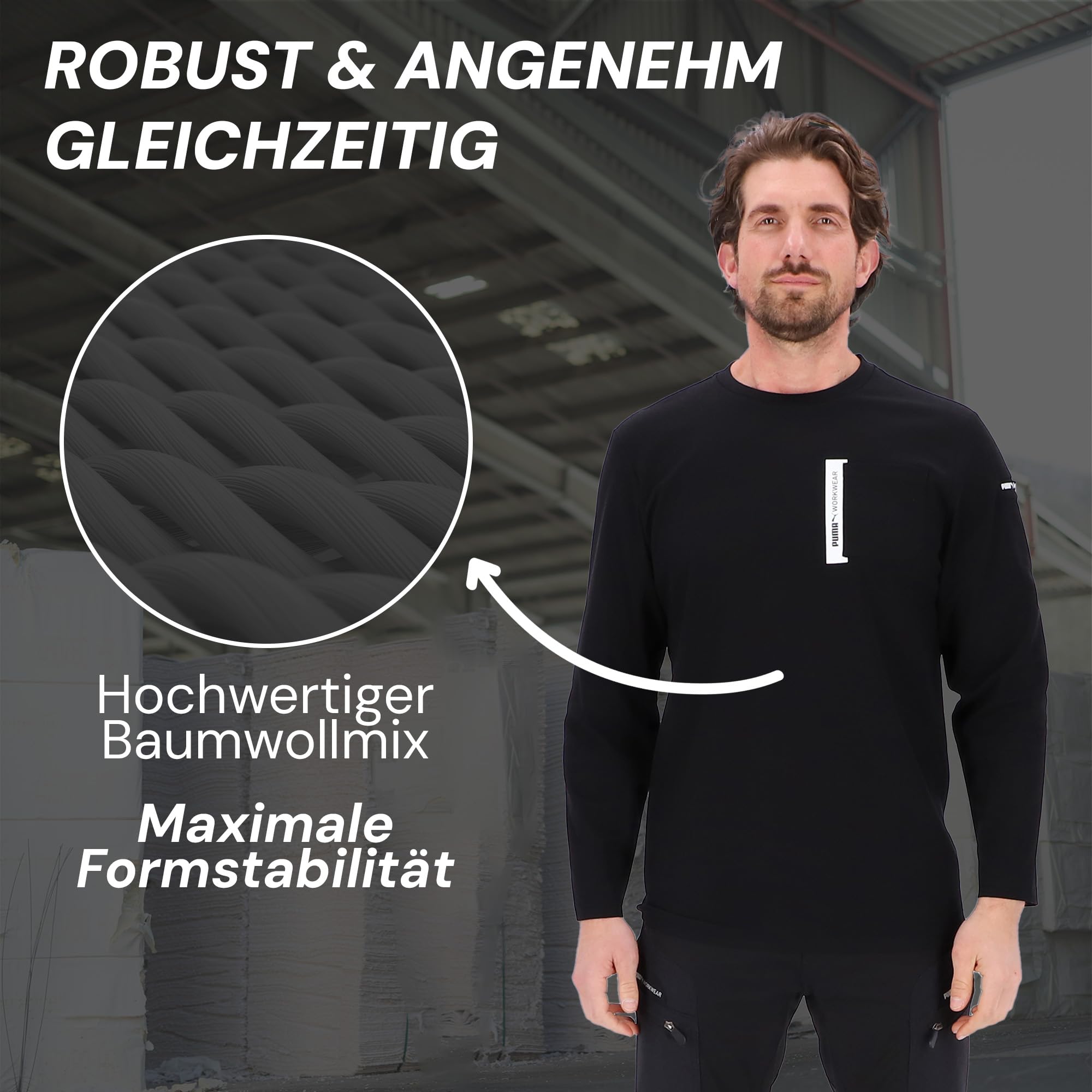 PUMA Workwear Advanced Kollektion - Longsleeve Herren Pullover - Brusttasche und Utility Fach an der Schulter, Strapazierfähiges und atmungsaktives Gewebe - Für Handwerk und Logistik