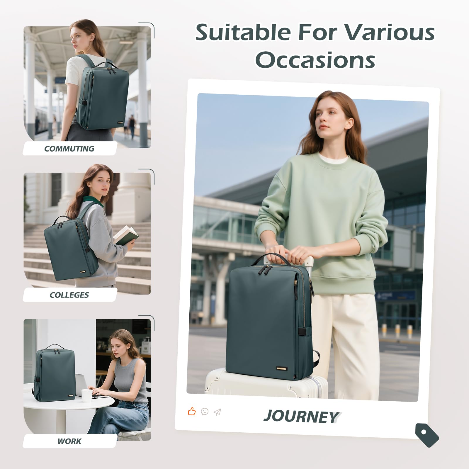 Sac à Dos Ordinateur Portable 15,6 Pouces Voyage Travail École Vert Foncé