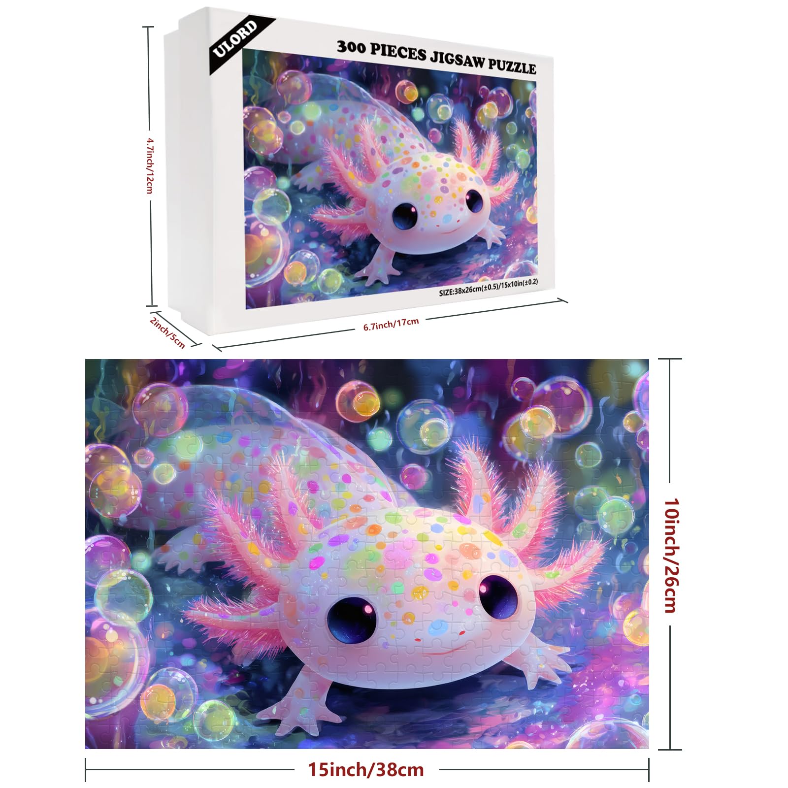 Great Jigsaw Puzzles for Adults 300 Pieces Cute Axolotl Colorful Bubbles Puzzles for Adults Toys Gift Family Decoration Kids Puzzle - Image 2