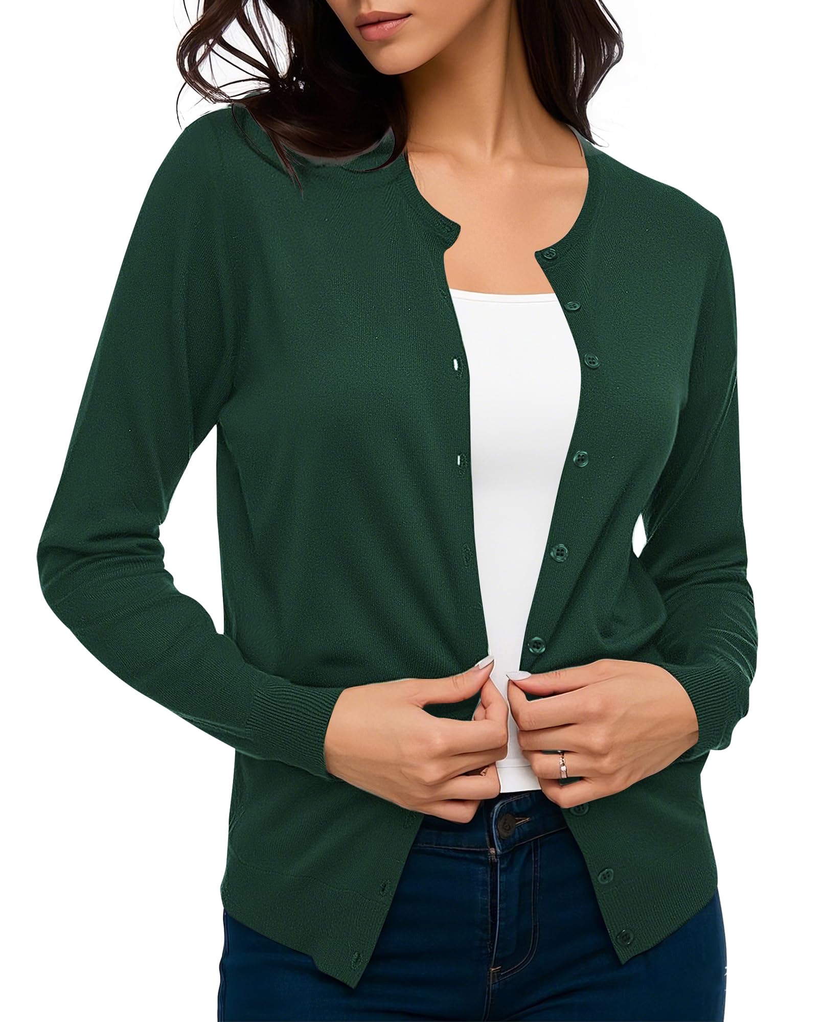 Urban CoCo Womens Long Sleeve Crew Neck Button Down Knit Cardigan Sweater