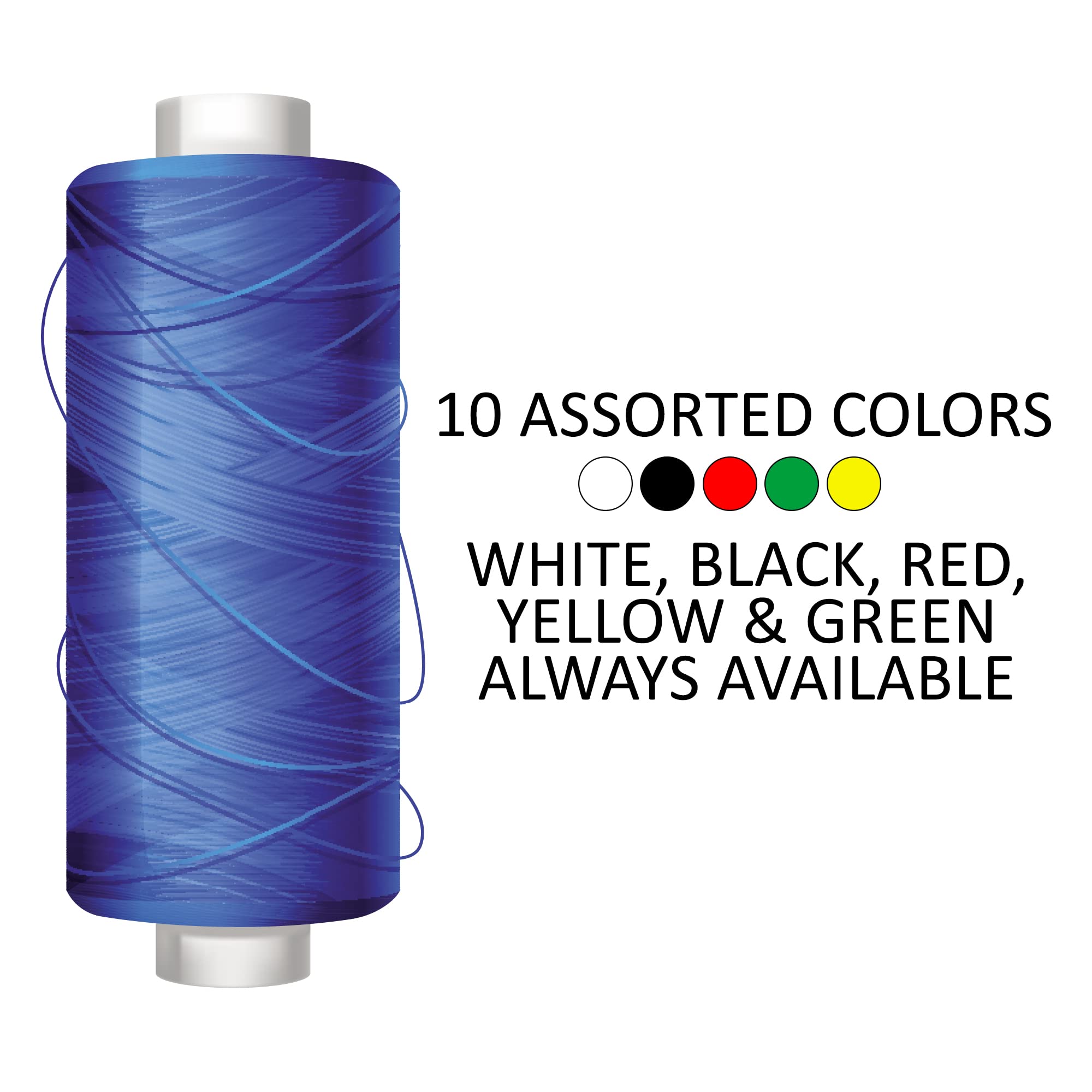 WE-STOCK Set of 10 100% Polyester Sewing Thread Spools - Assorted and Vivid Colours - 50 Meters Each, White, Black, Red, Green, Yellow - Image 2