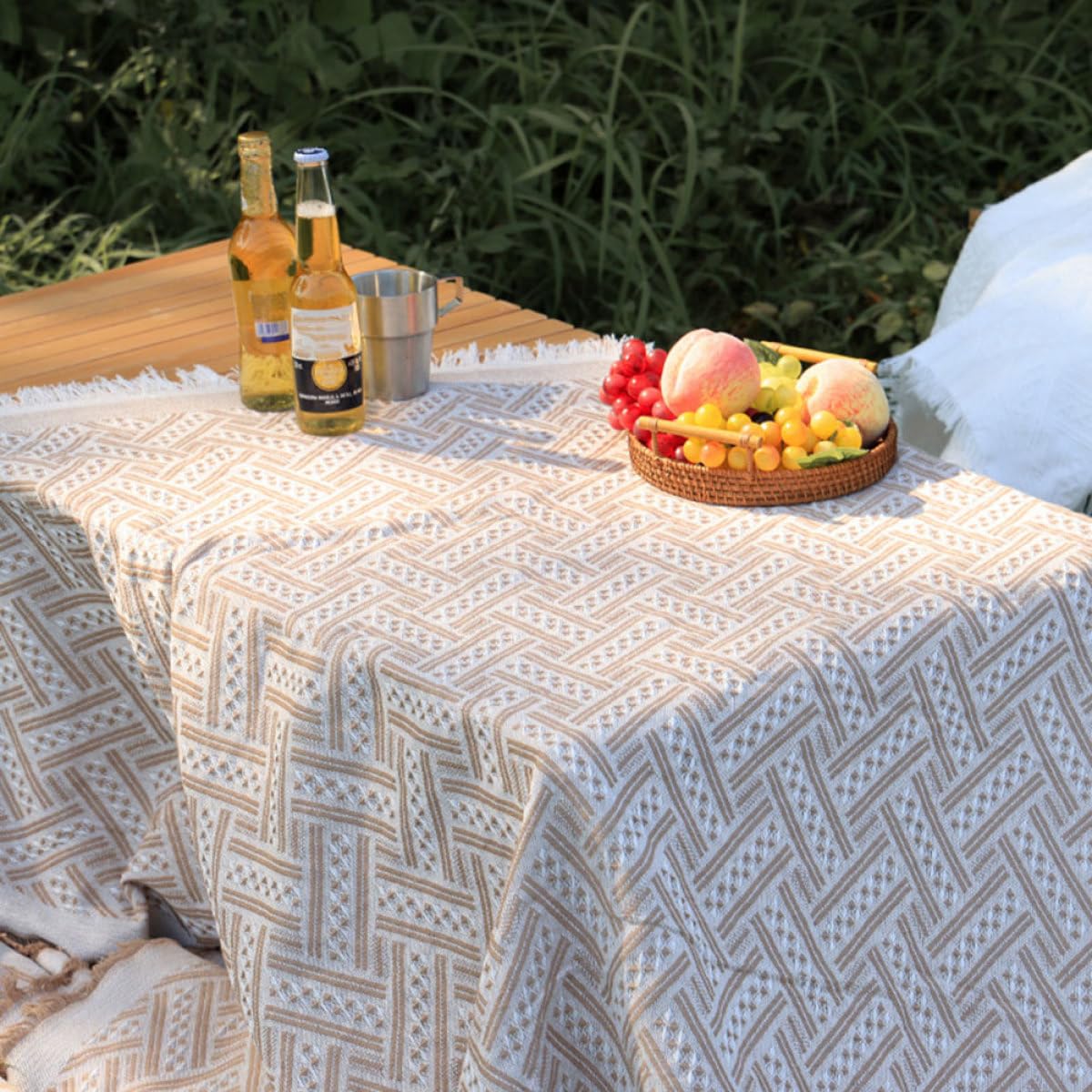 jojofuny Manta de Picnic Cómoda de Poliéster Algodón, Ligera y Plegable, Esterilla de Picnic Multifunción Adecuada para Hiking y Juegos al Aire Libre