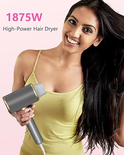 Miniatura 2 de Secador de pelo iónico con difusor y concentrador, potente secador de pelo de secado rápido de 1875 W, temperatura constante, secador de pelo