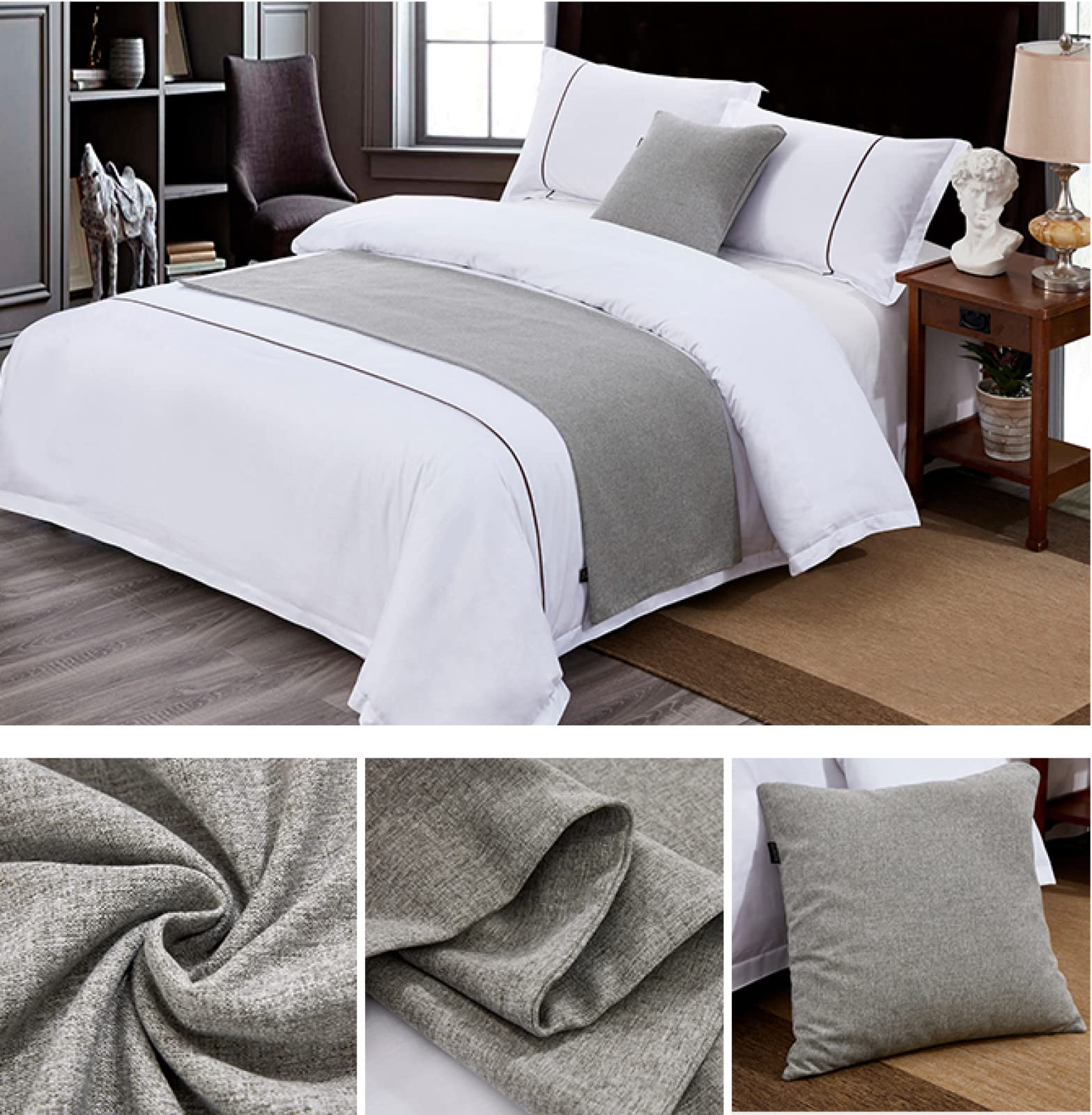 Sciarpa da letto grigia 50 x 180 cm – decorazioni per casa e hotel – runner da letto scialle