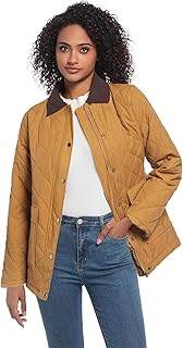 BQDCQB Quilted Barn Jacket for Women Corduroy Collar Lightweight Puffer Jackets Casual Winter Coat with Pockets