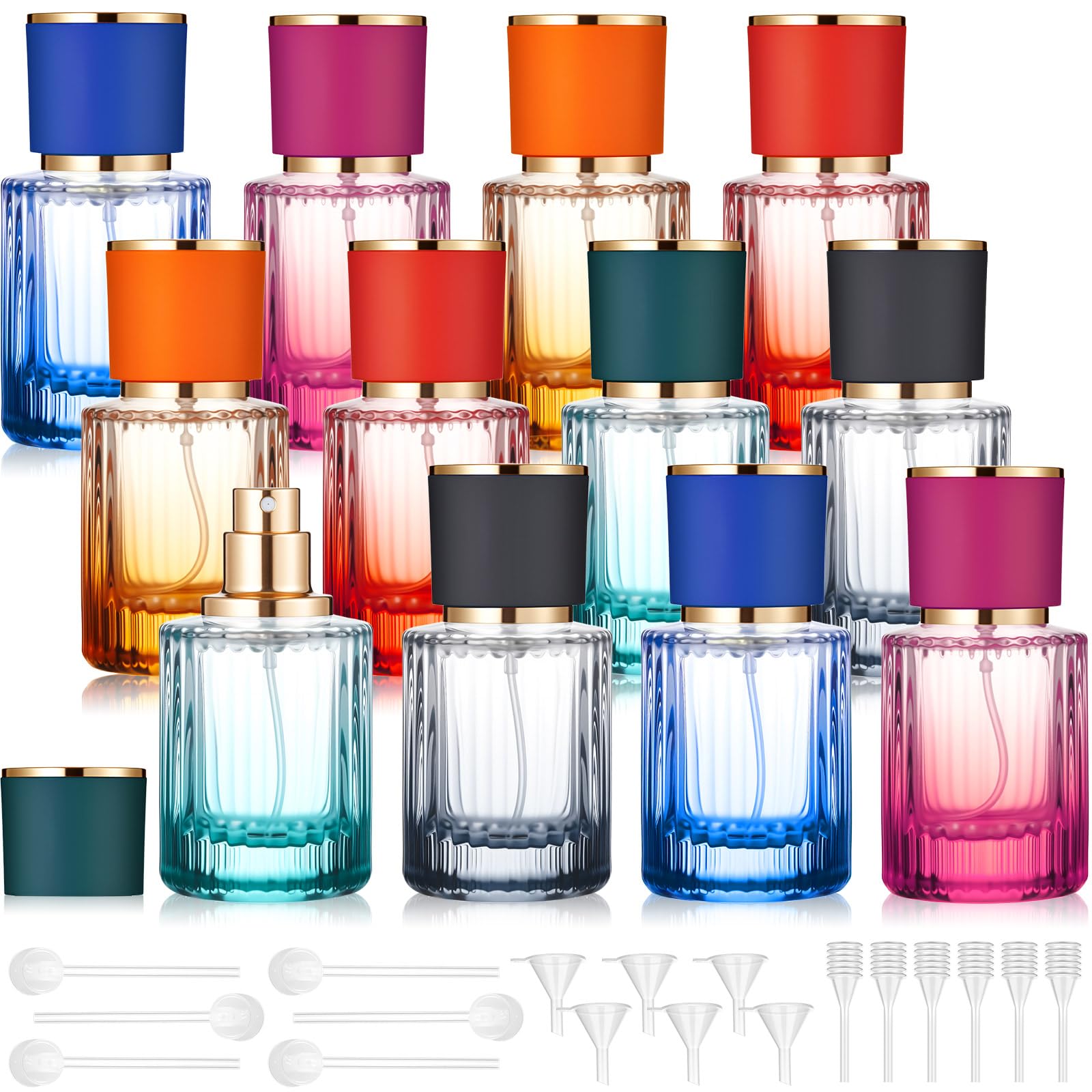 Teenyyou 12 Pcs 30/50/100ml Empty Glass Perfume Bottles Bulk Pack for Perfume Makers Refillable Atomizer Cologne Bottles DIY Vintage Fragrance Packaging Glass Bottling Supplies (Multicolor,50 ml)