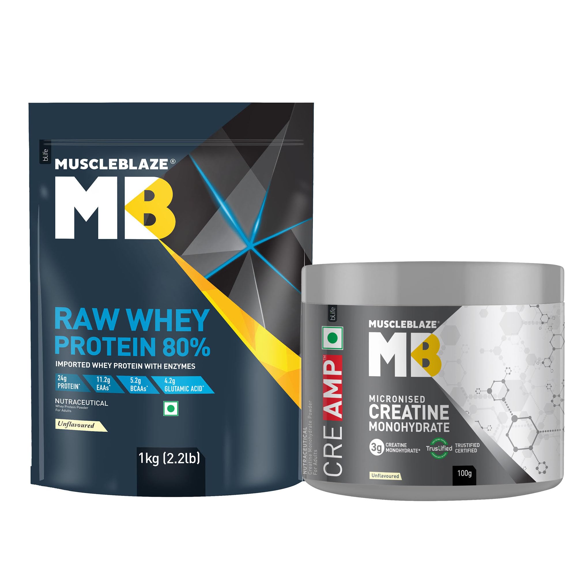 Muscleblaze Raw Whey 80% With Digestive Enzymes, Unflavoured, 1 Kg / 2.2 Lb & Creatine Monohydrate Creamp With Creabsorb, Unflavoured, 100 G / 0.22 Lb (Combo Pack). (B07R56CQ2S) Amazon Price History, Amazon Price Tracker