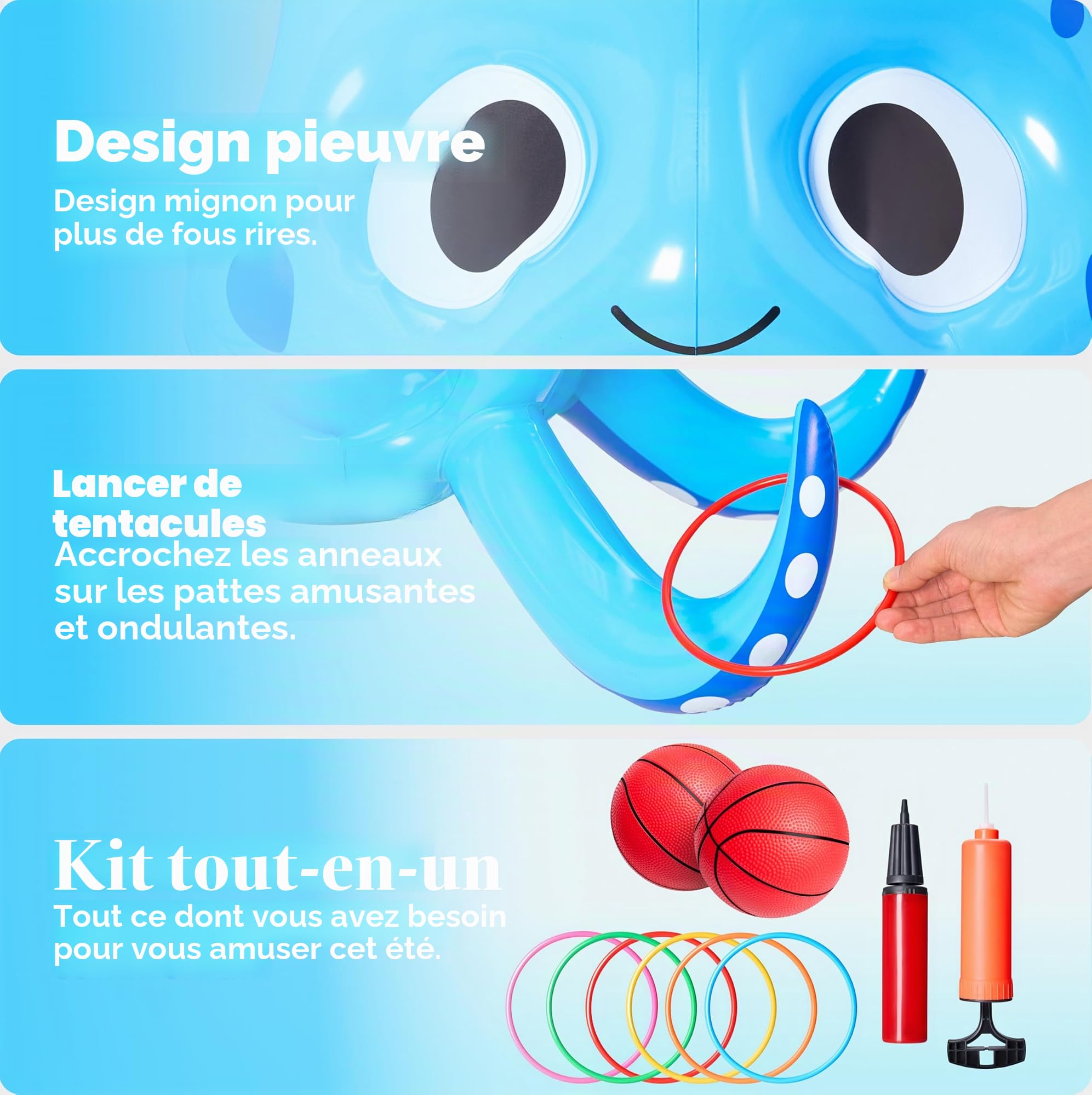 Sloosh Jouets de Piscine gonflables Pieuvre, 2 en 1 Jeu d'eau Flottant Gonflable, Cerceau de Basket-Ball, Anneau de Lancer à l'extérieur, Jeu de Lancer Flottant pour Les Enfants et Les Adultes.