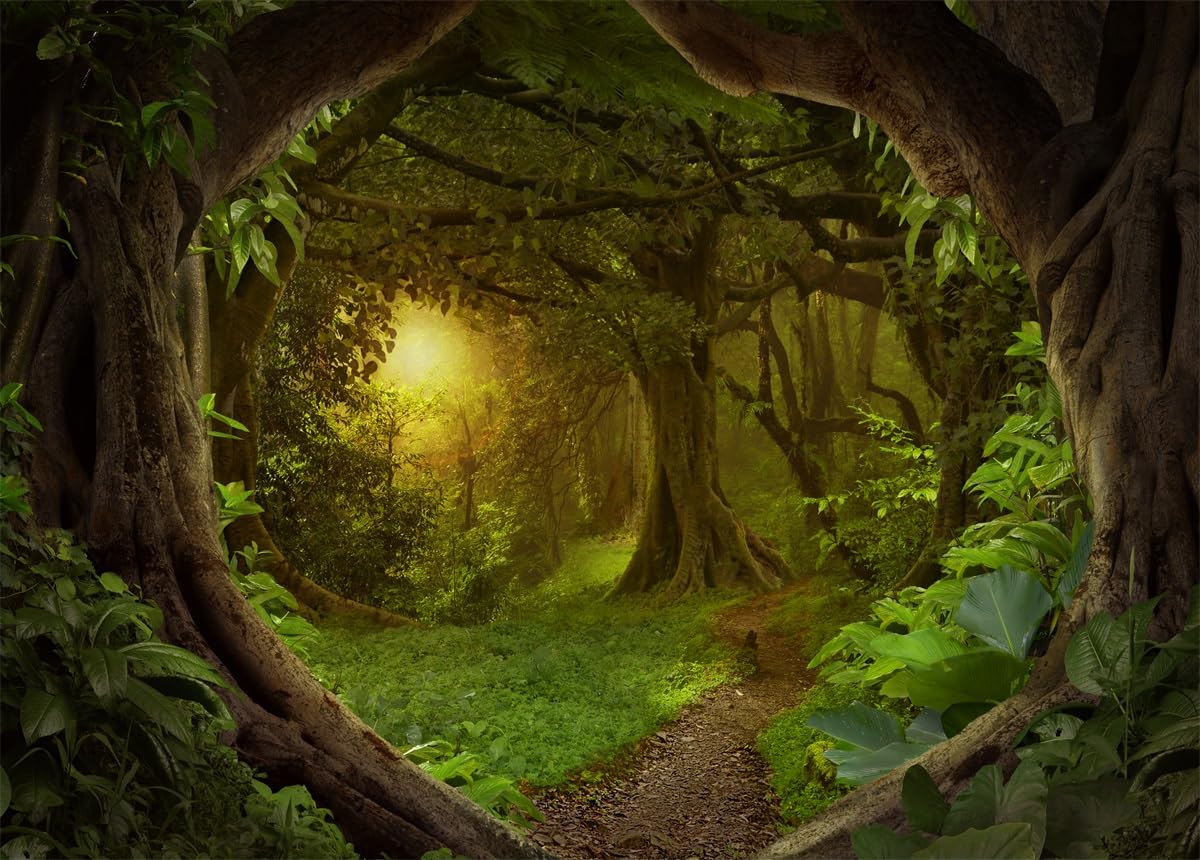 Fmarui 5x3ft Jungle Forest Backdrop Tropical Fairytale Rainforest Natural Scenery Photography Background Safari Theme Party Decoration Kids Birthday