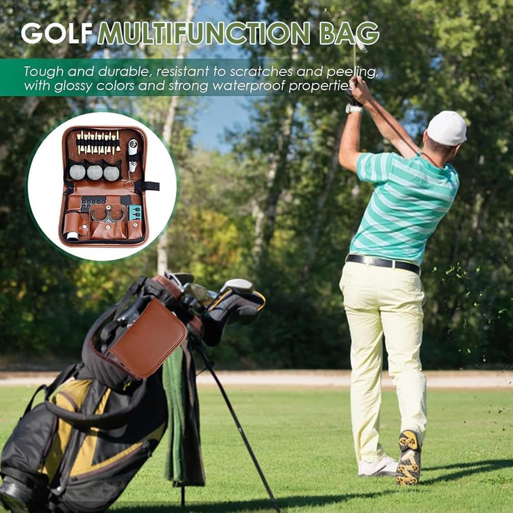 Golfball-Tragetasche, multifunktionales Golfzubehör-Set, Leder-Organizer für Herren, PU-Golftour-Tasche mit wichtigen Werkzeugen, ideales Outdoor-Sport-Geschenk-Set