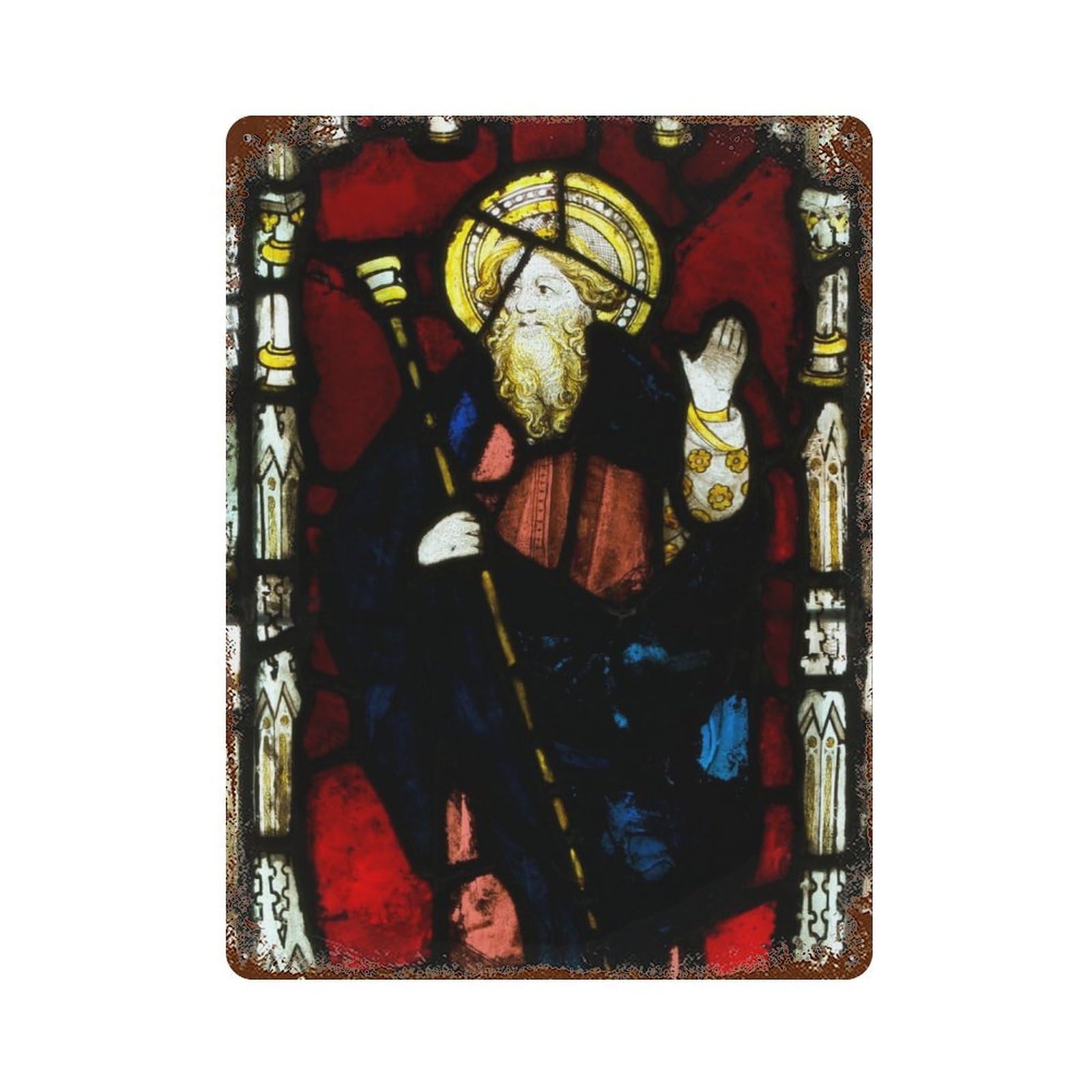 Saint Anthony Abbot Rusty Metal Tin Sign 15.7"x11.8", for Basement, Hobby Room And Garage Decor, Retro Wall Decor