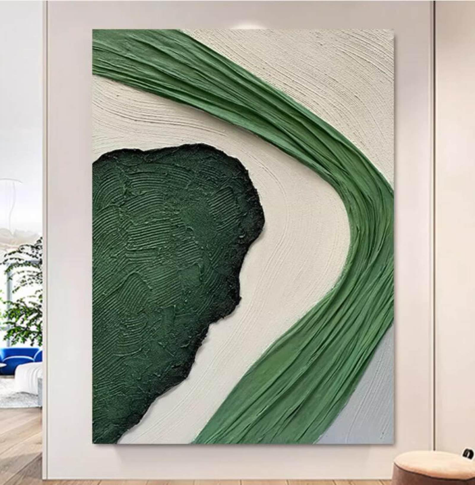 Art mural peint à la main avec texture de prairie abstraite verte sur toile
