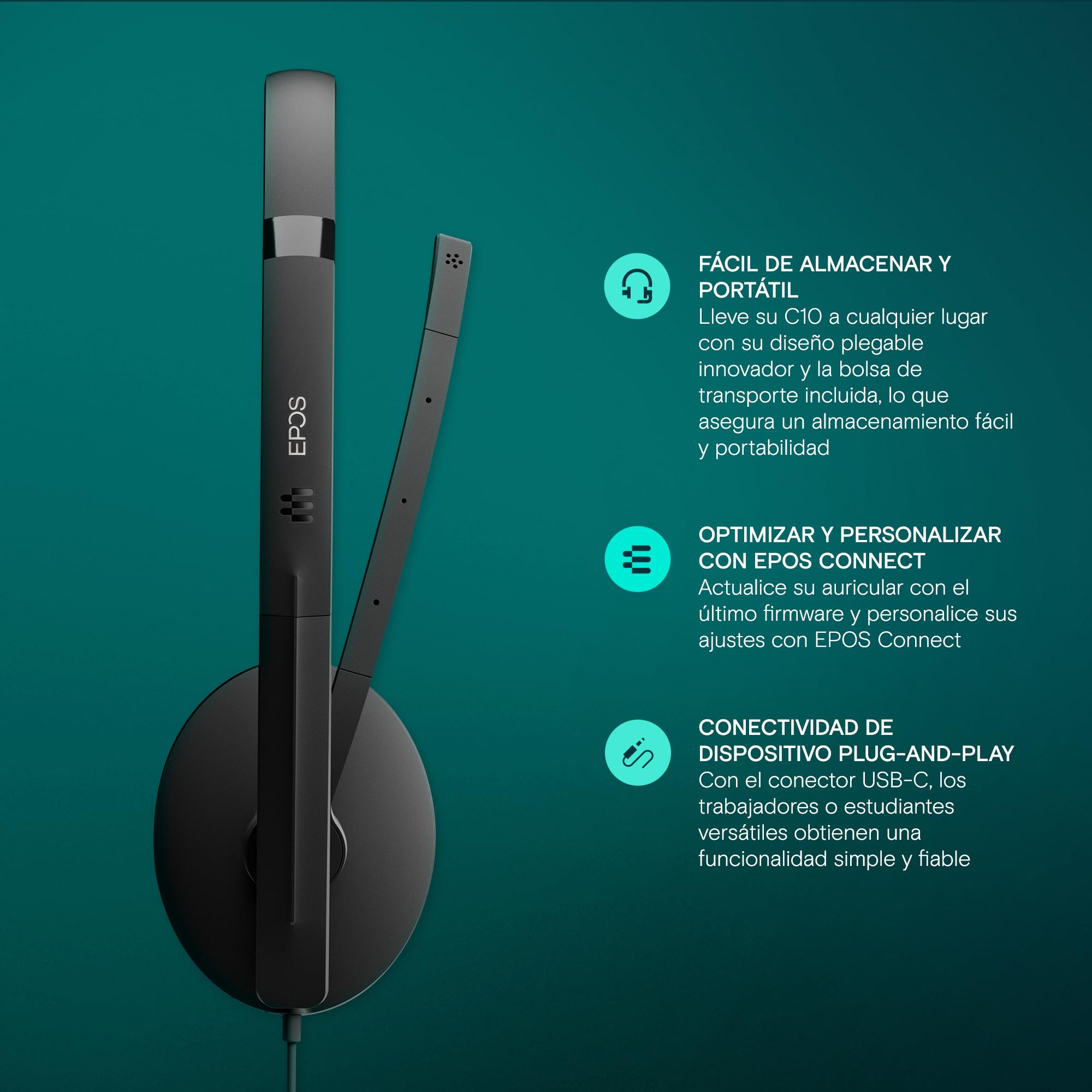 EPOS Auriculares con micrófono y SENNHEISER C10 3.5 mm, Cascos con Cable con una y Flexible y tecnología BrainAdapt, Negro, C10, 3.5mm Jack