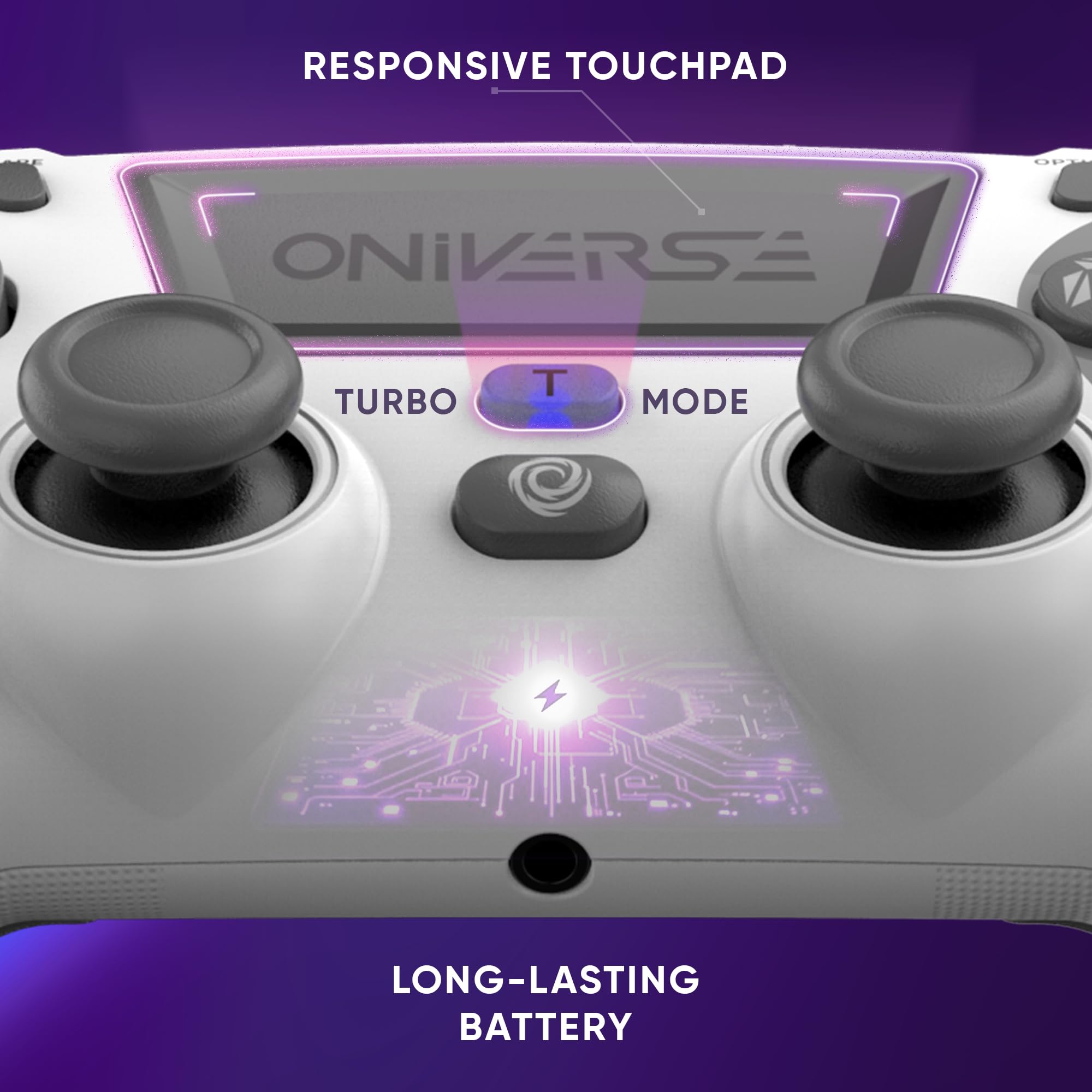 Kabelloser Controller für PS4 PS3 PC ANDROID iOS, Kopfhöreranschluss, Hall-Effekt-Joystick, Wiederaufladbarer 1000mAh-Akku, Makro-Tasten, Wake-up-Funktion, 6-Achsen-Gyroskop, Revolt White