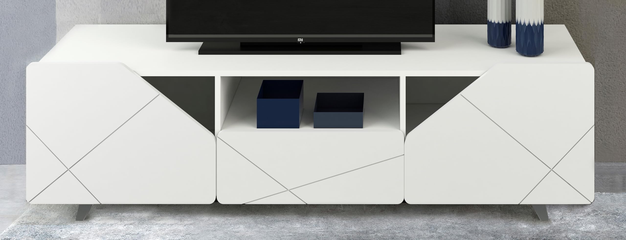 Diventa Mobile Living Vela Extreme – Mobile TV 165 cm | Design Moderno, Spazio Contenitivo, Resistente ai Graffi e all’Umidità | Prodotto in Italia (Bianco corpo Bianco)