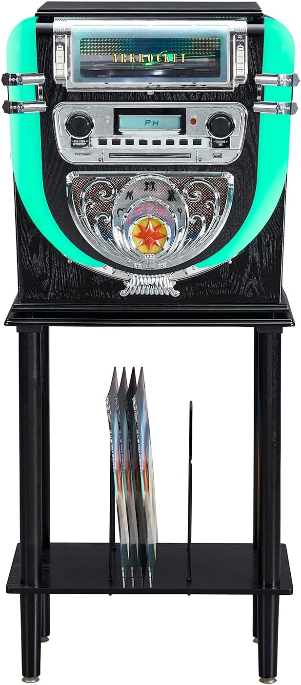 Arkrocket Boston Tabletop Jukebox Record Player Entertainment System with Stand Bluetooth CD Player FM Radio SD USB