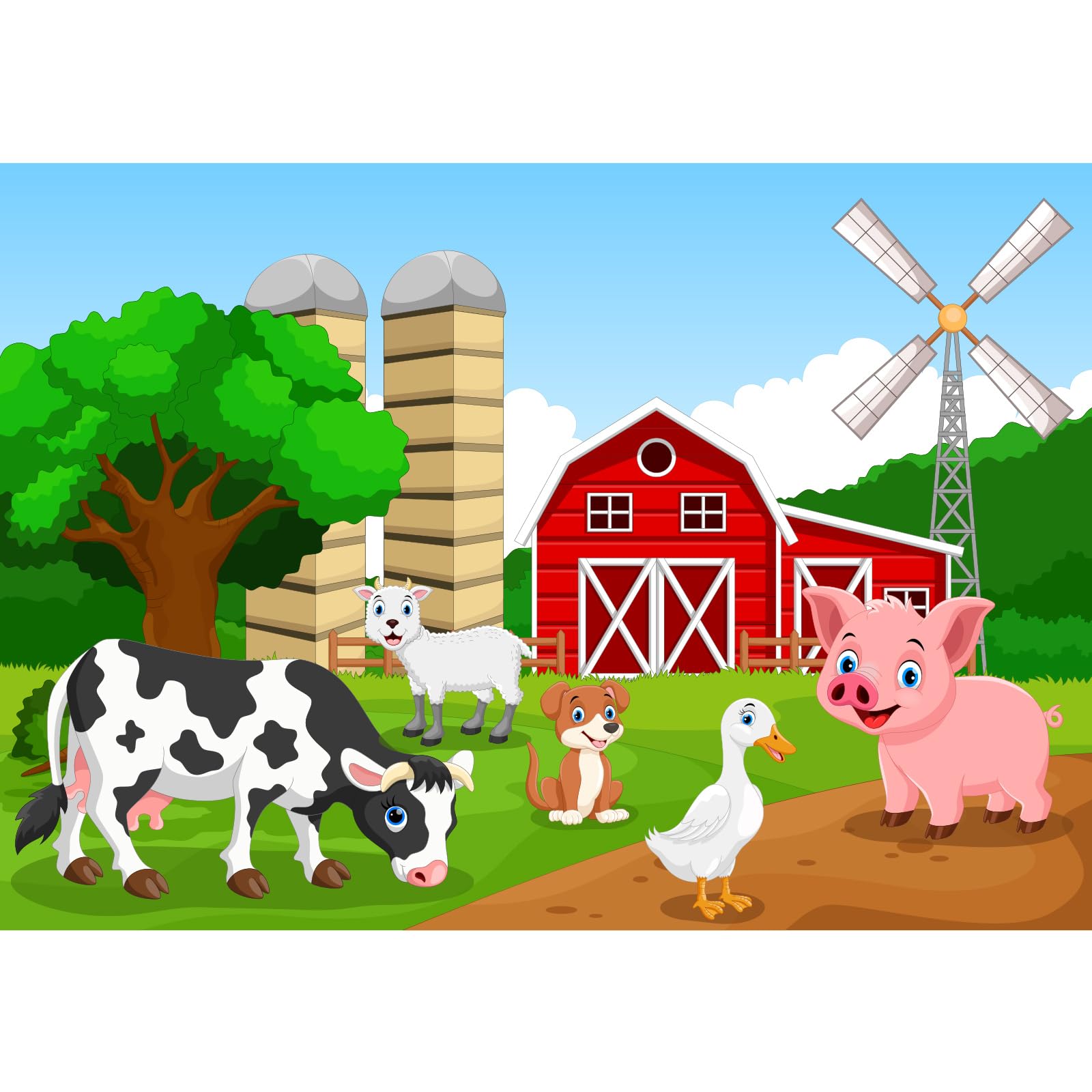 Red Barn Farm Backdrop Farm Cute Happy Animals Lush Green Trees Meadow Farmhouse Photography Background Farm Animals Theme Birthday Party Backdrop