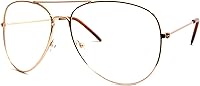 Vista 2 de Vintage Aviator Retro Metal Marco Cuadrado Lente Transparente Gafas Oro