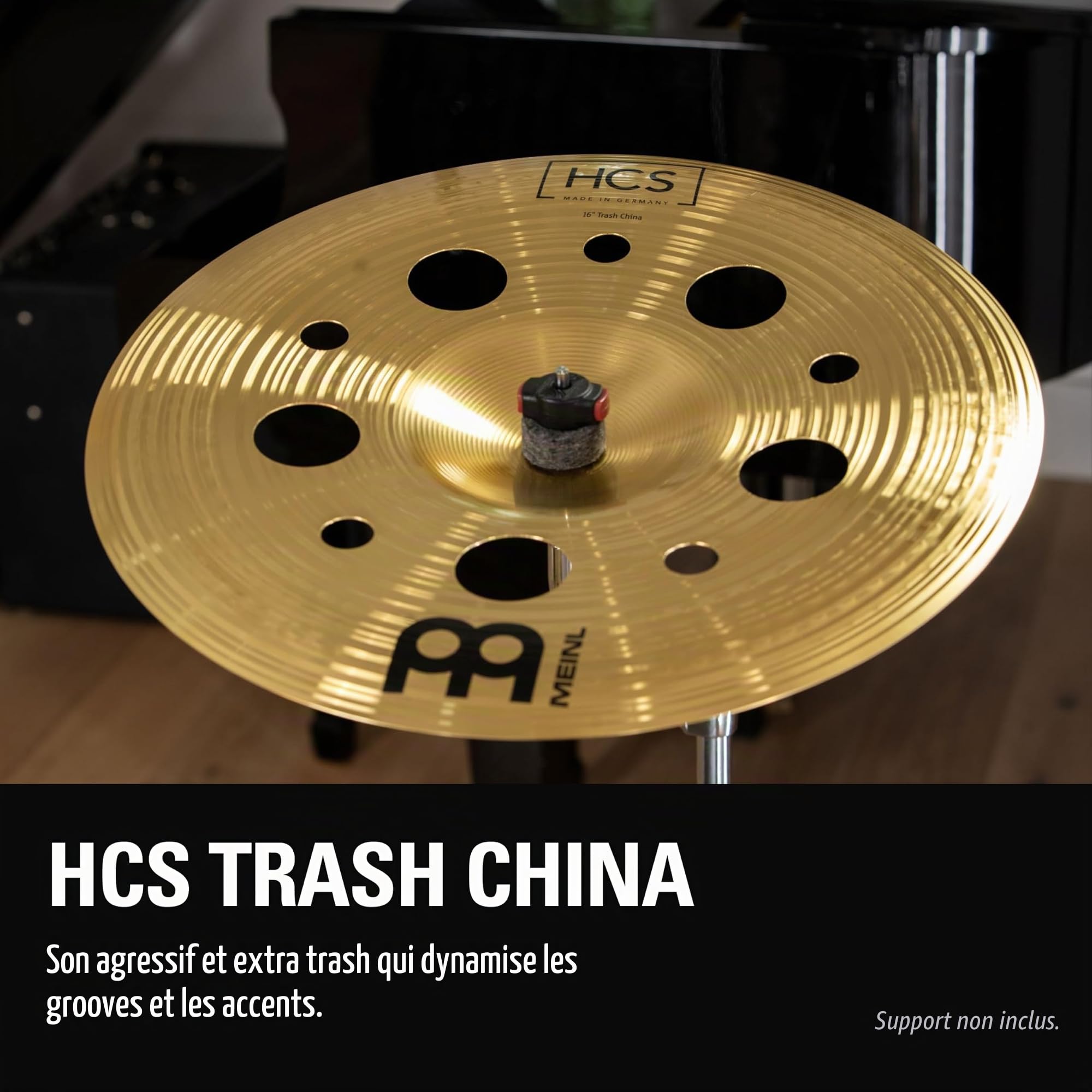Meinl Cymbals HCS Cymbale Trash China 16 pouces (40,64cm) avec Trous – pour Batterie – Finition Traditionelle en Laiton, fabriquée en Allemagne (HCS16TRCH)