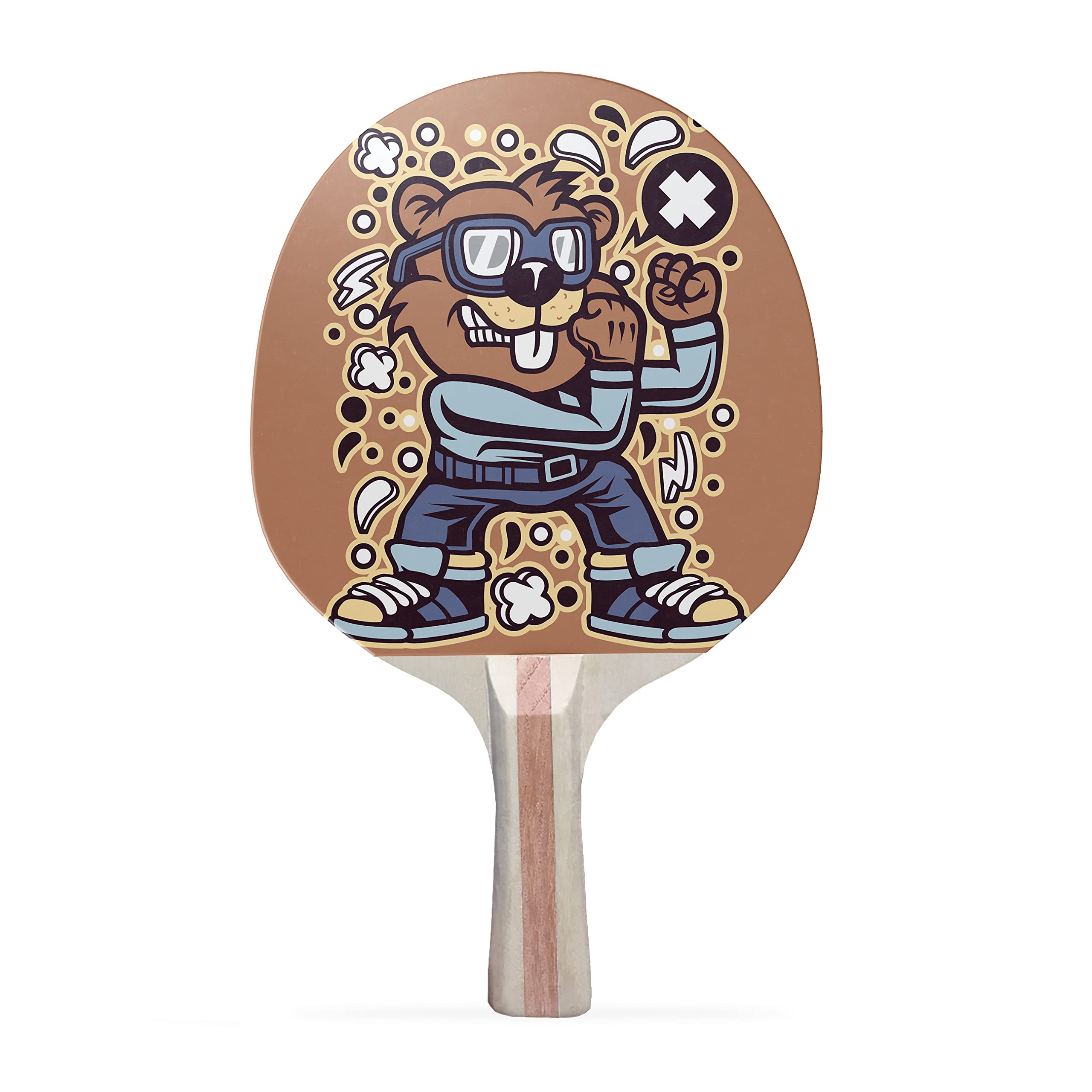 TigerTail Sports Rad Beaver Colorful Design Ping Pong Paddle, Premium 5 Ply Table Tennis Racket (Black on Back)