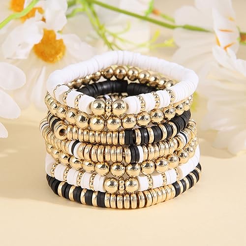 Miniatura 3 de Pulseras elásticas apilables hechas a mano con cuentas de arcilla Heishi, estilo bohemio, colorido, disco de vinilo, pulsera elástica para la