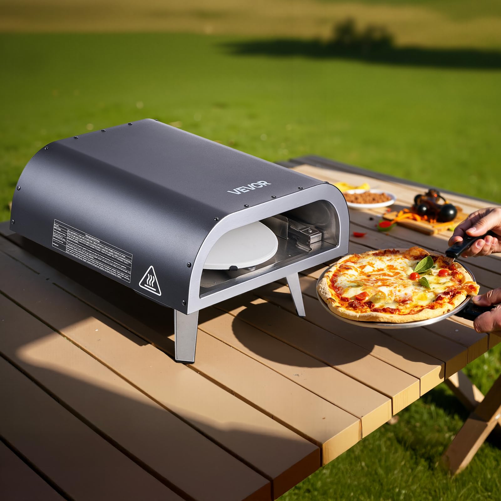 VEVOR Forno per Pizza da Esterno a Gas Propano 304,8 mm con Rotazione Elettrica, Pietra Spessa, Nero