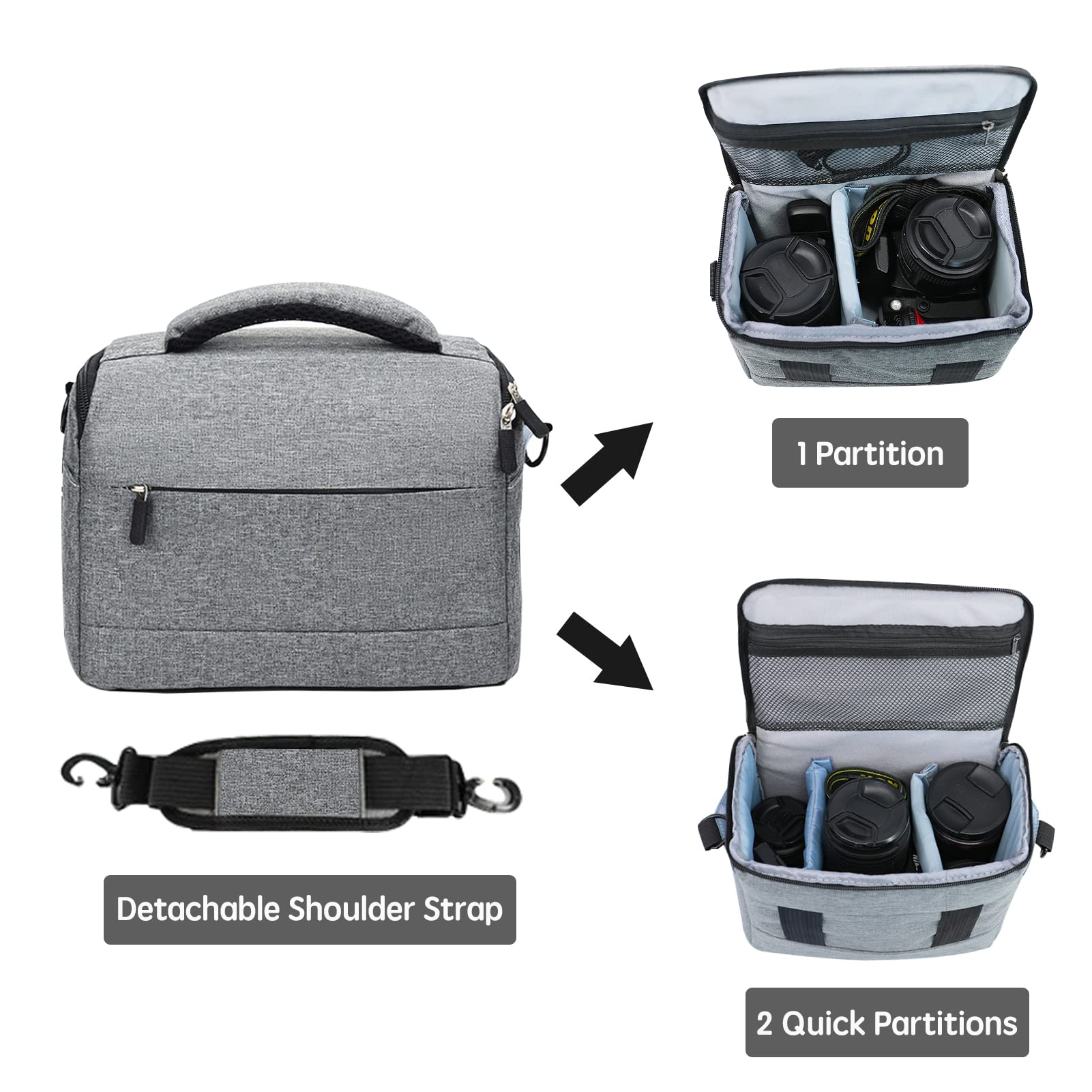Borsa Fotografica 26 x 19 x 15 cm Custodia Macchina Reflex Videocamera Impermeabile Antiurto Slr Bag con Tracolla Regolabile e Parapioggia per Dslr Digitale Camera, Grigio