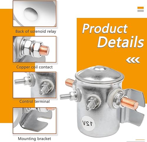 Miniatura 8 de Relé solenoide de servicio continuo máximo de 200 A compatible con carrito de golf, marina, relé solenoide de 3 terminales de cabrestante 12V