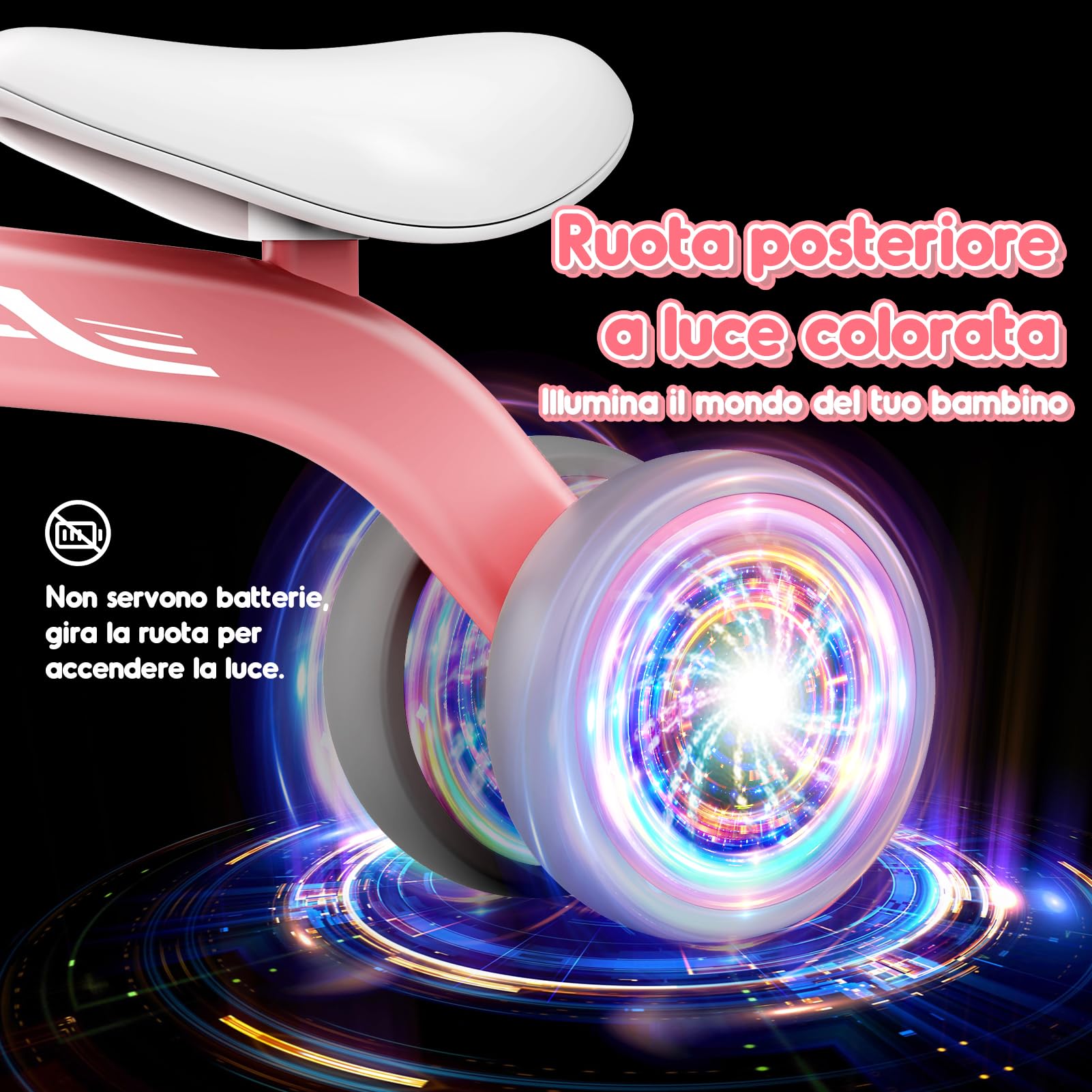 HappyGoLucky Bicicletta Bambini 12-24 Mesi con Cestino, Ruote Colorate, Ultra Leggero, Bicicletta Senza Pedali Giochi Bambina 1 2 Anni, Balance Bike Regalo Bambino 1 Anno, Primo Regalo di Compleanno
