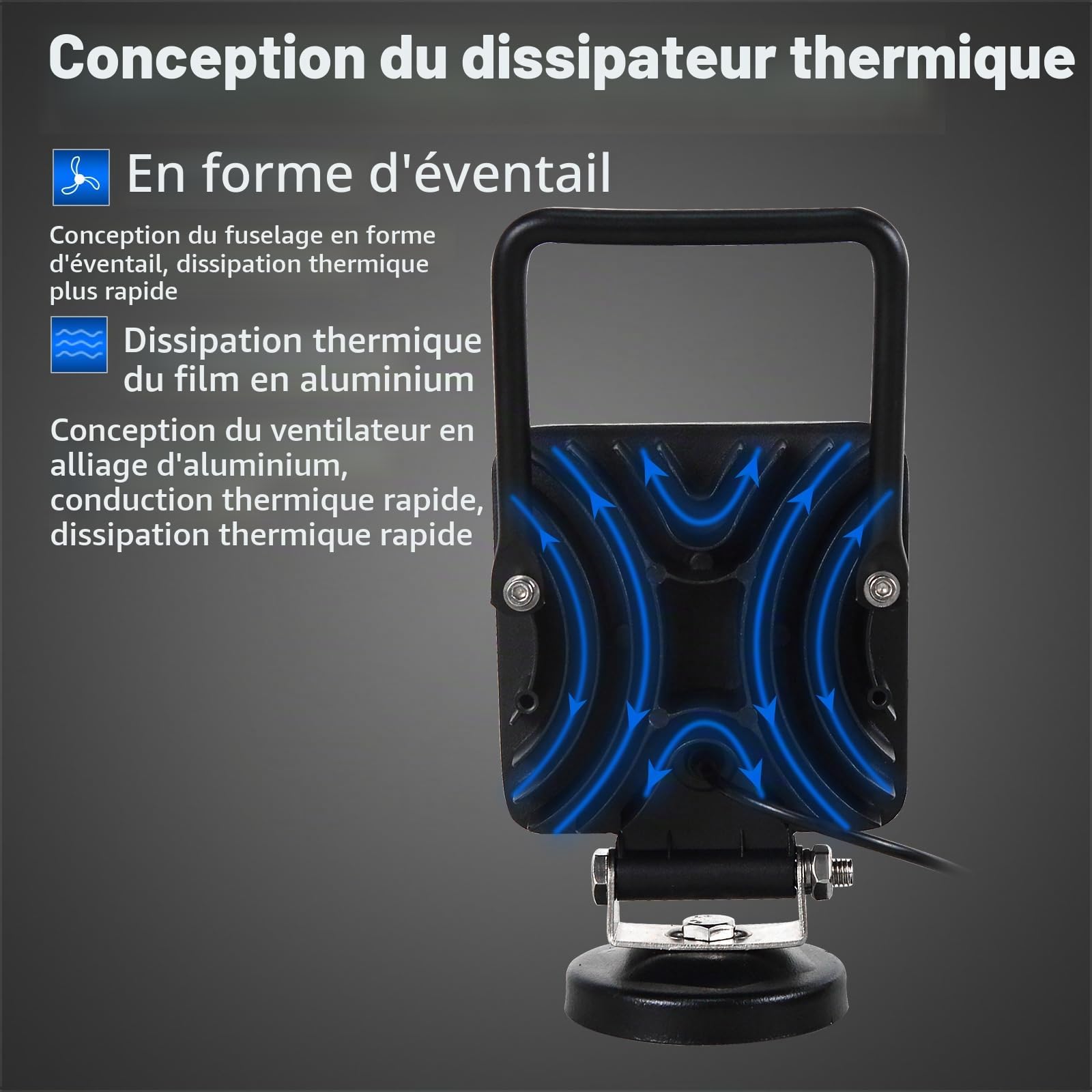 AUXTINGS 10.5 cm 48W Portable LED lumière de travail Offroad Spot Light interrupteur allume-cigare support de base magnétique pour voiture SUV remorque tracteur camion ingénierie maintenance camping