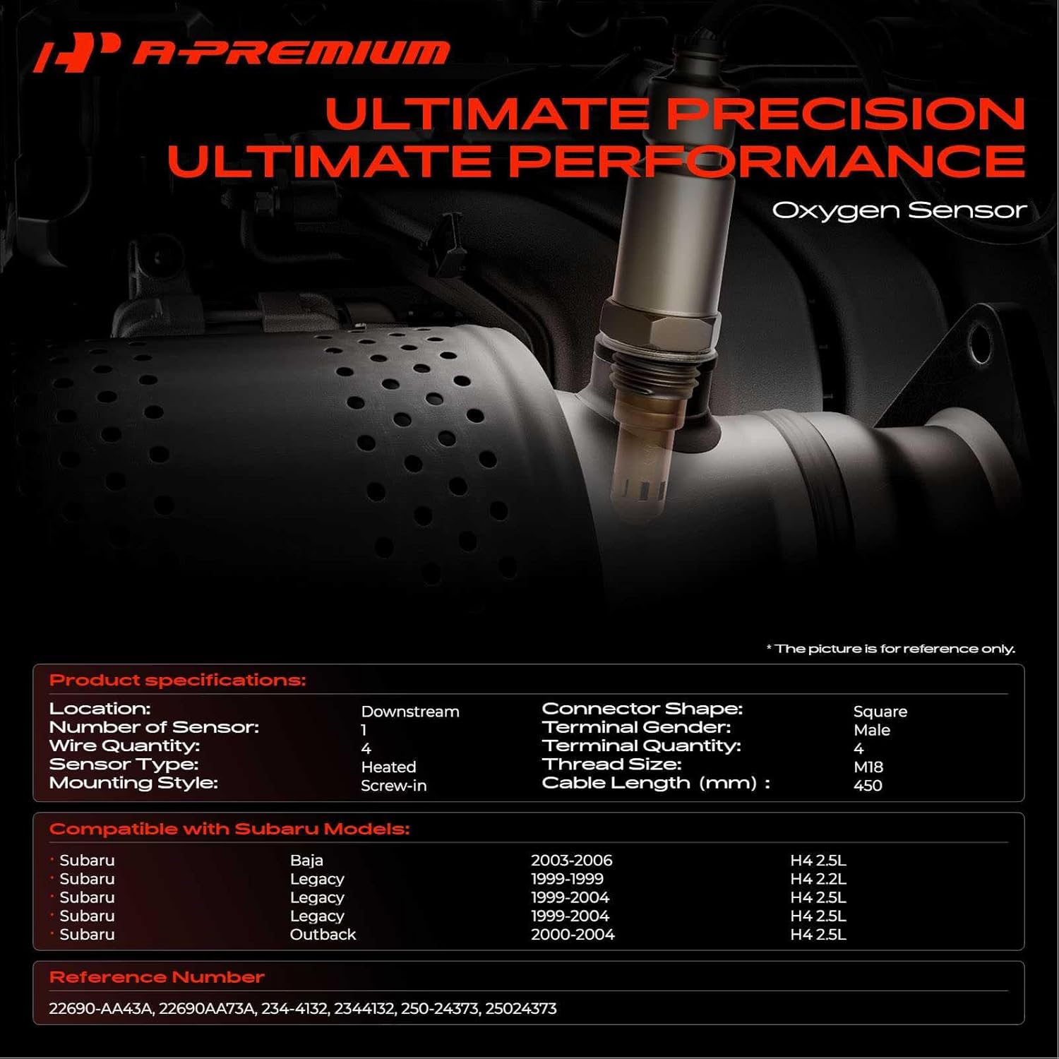 A-Premium O2 Oxygen Sensor Compatible with Subaru Legacy 1999-2004, Outback 2000-2004, Baja 2003-2006, H4 2.5L, Downstream, Replace# 22690-AA43A, 22690AA73A